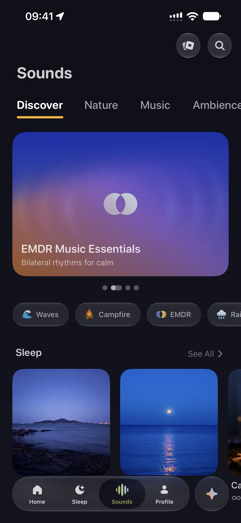 The Sounds library, with soundscapes to browse by mood